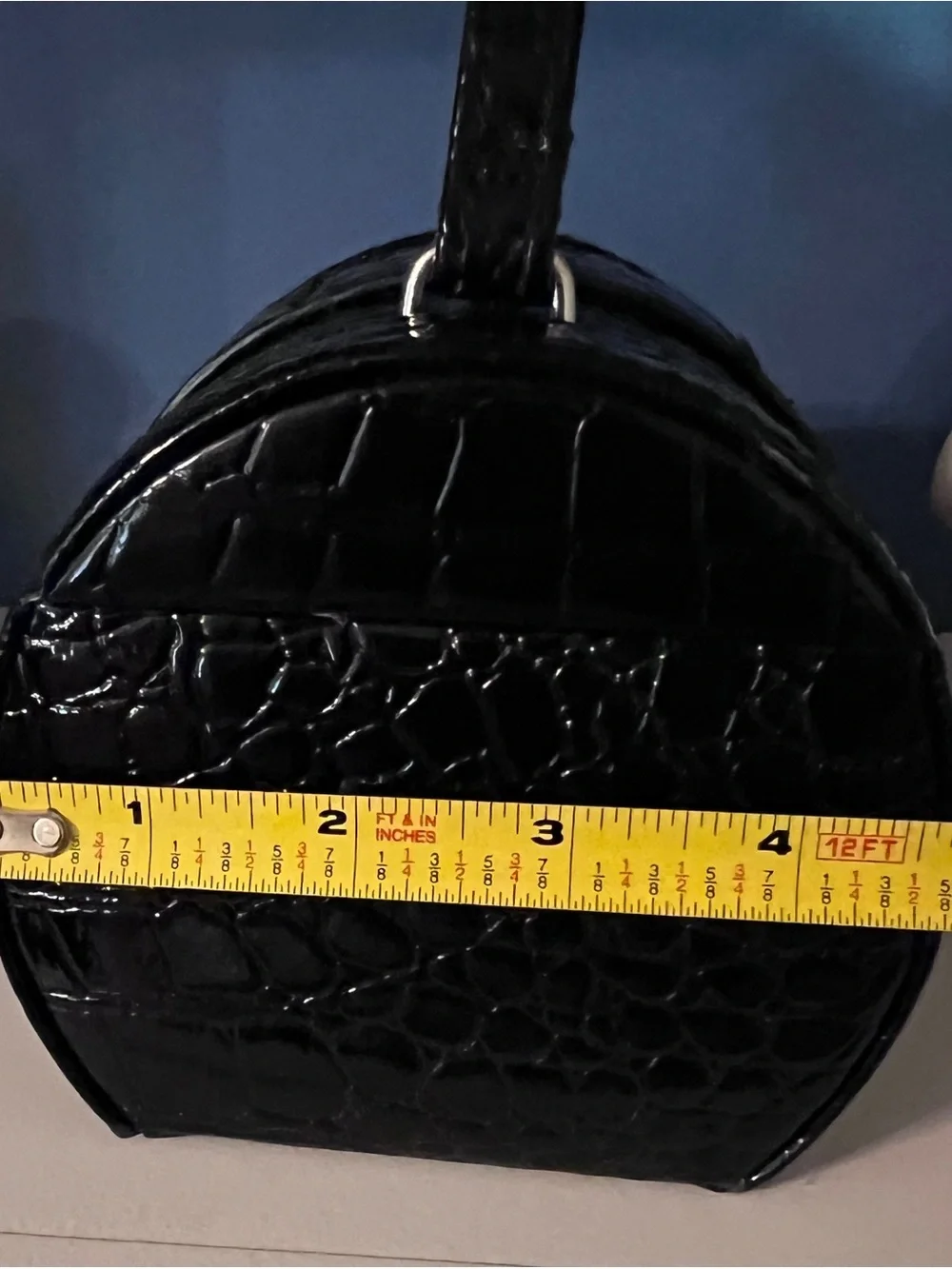 Black Faux-Croc Travel Barrel Jewelry Box with Zebra Lining